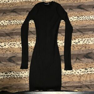 Fashion Nova Black Ribbed Long Sleeve Dress (Small)